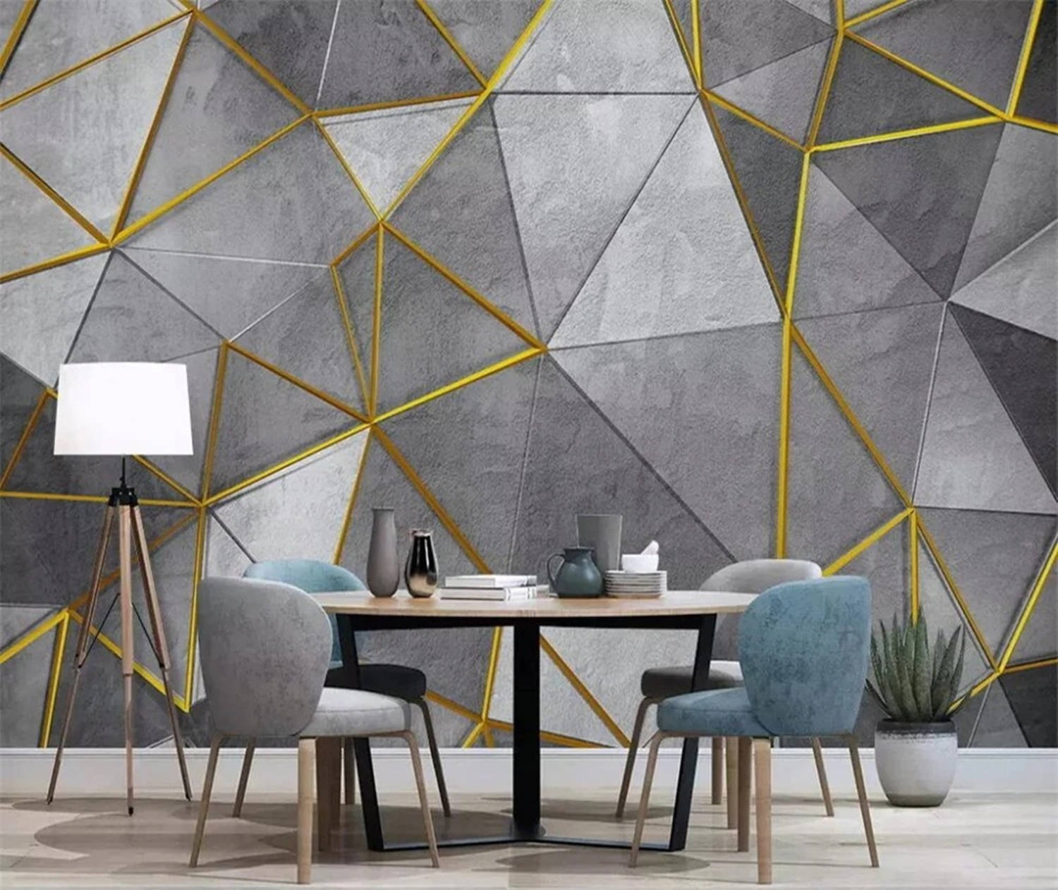 Contemporary Modern 3d Grey Golden Geometry