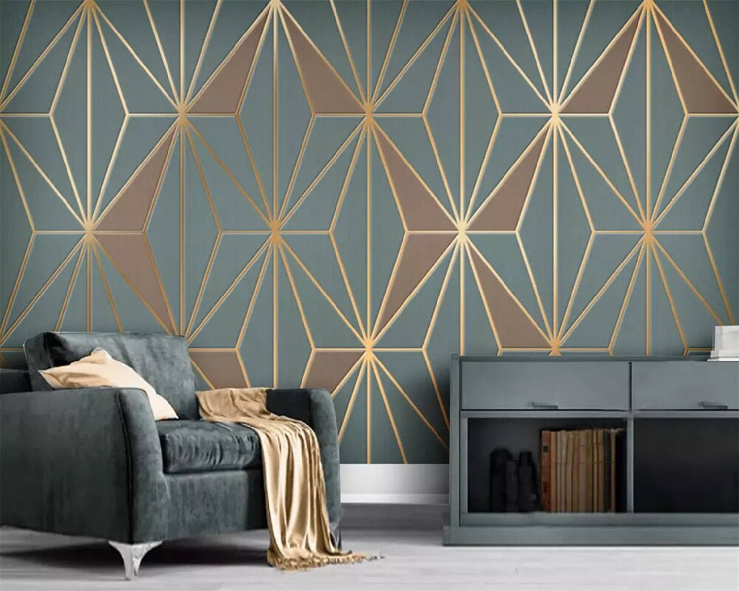 Contemporary Modern Gold Geometric Line Wall