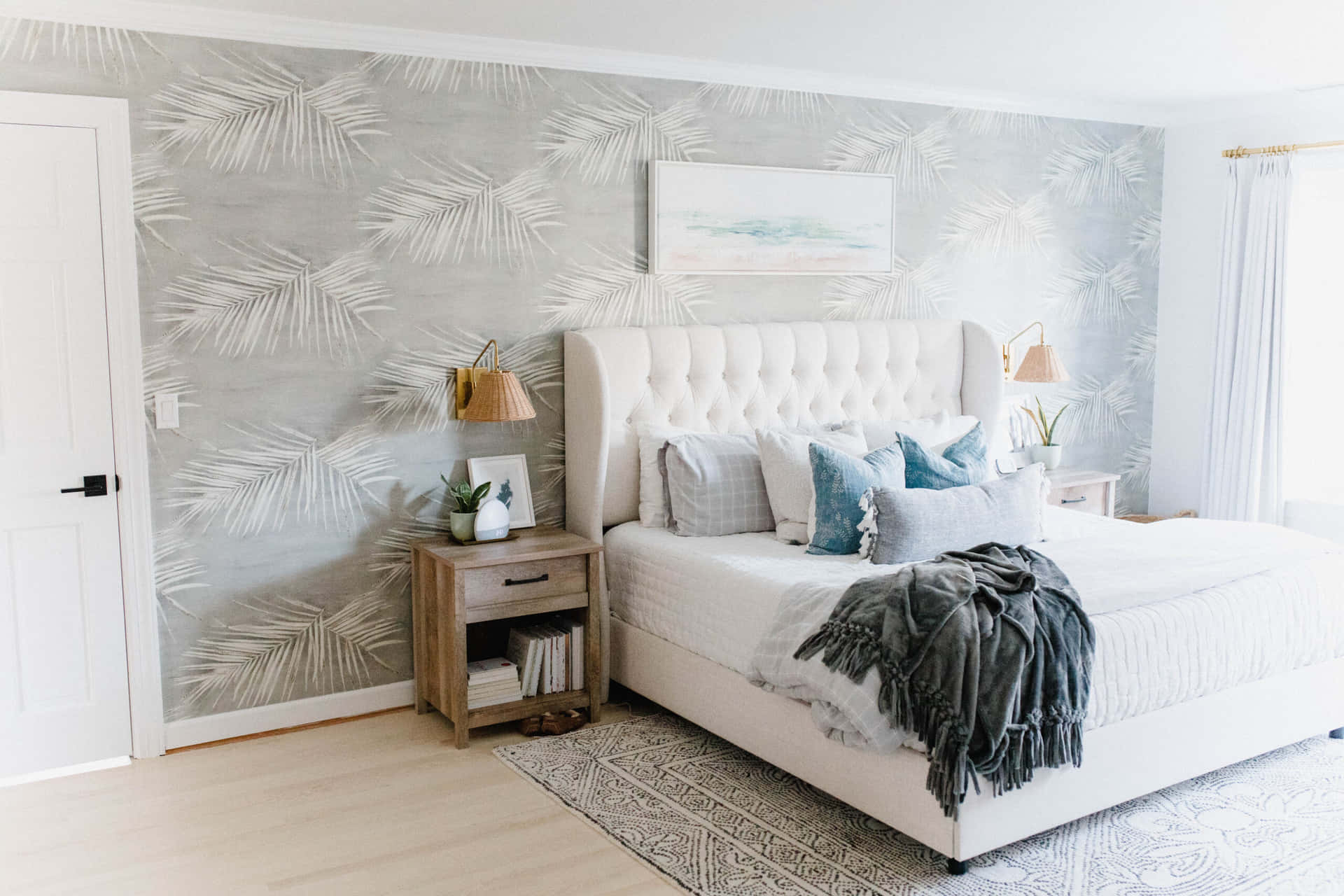 Conventional Bedroom With Leaf Fossil Design Background
