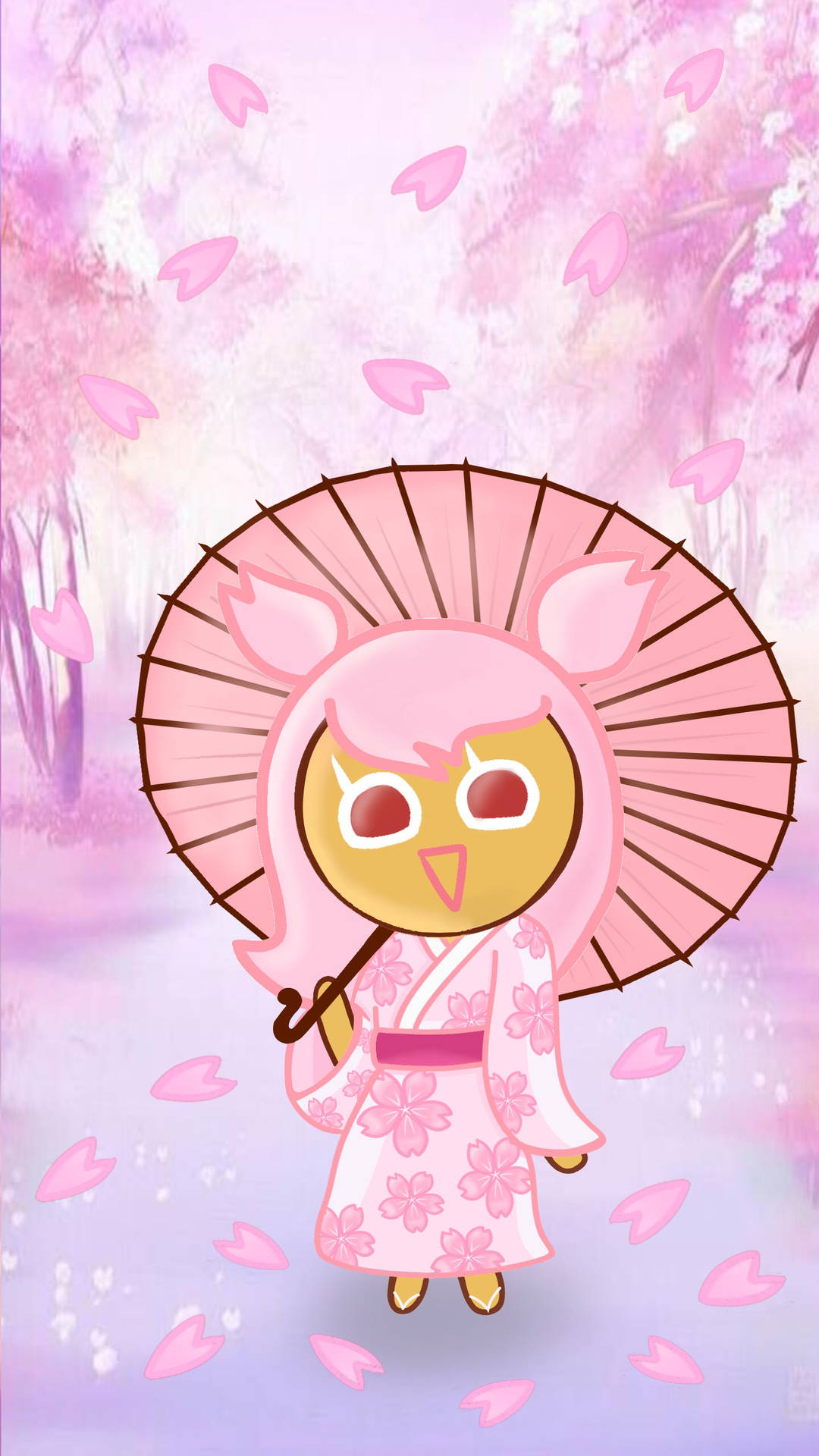 Cookie Run Character In Cherry Blossom Kimono Background