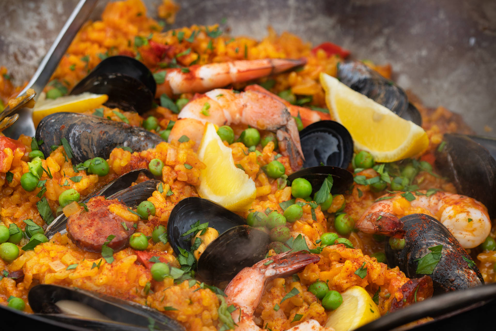 Cooking Paella Dish Closeup Background