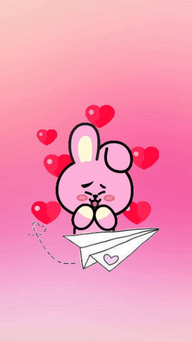 Cooky Bt21 Hearts And Paper Plane Background