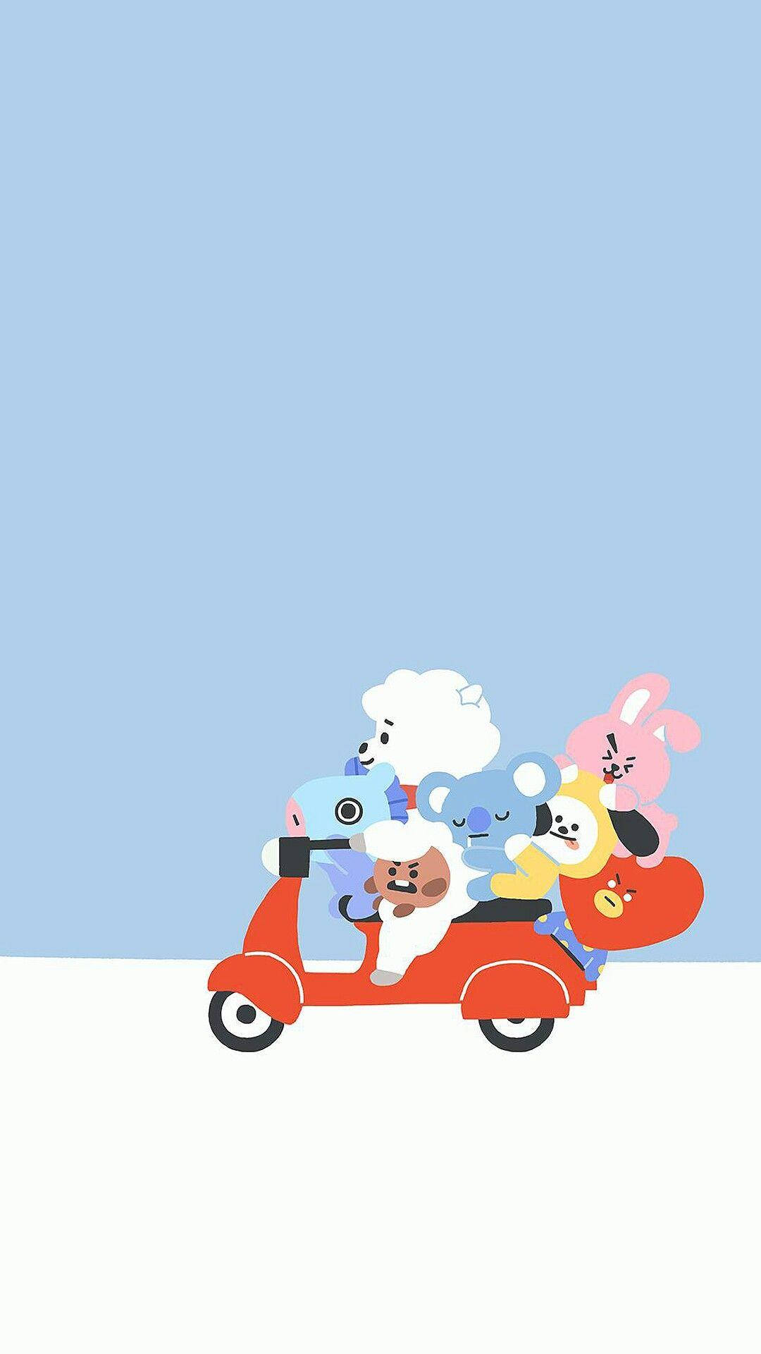 Cooky Bt21 In Scooter With Friends