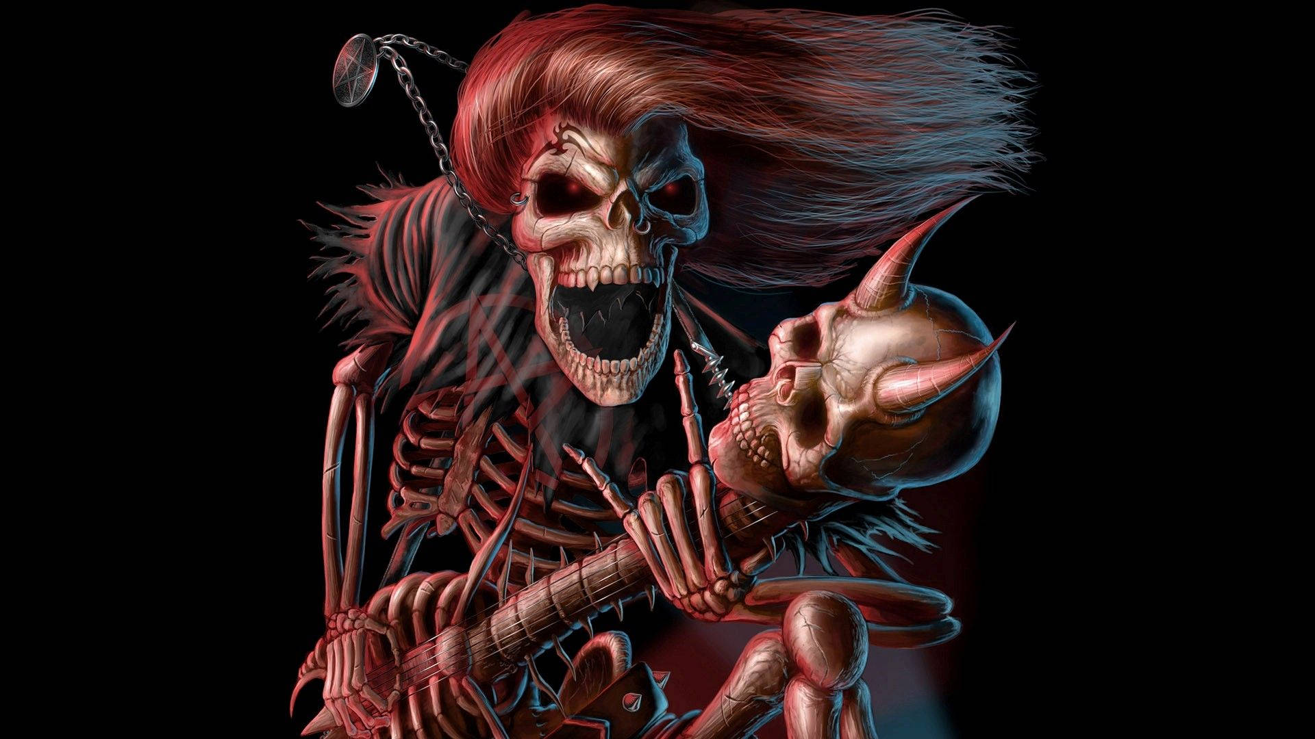 Cool 3d Ghost Demonic Skeleton Background
