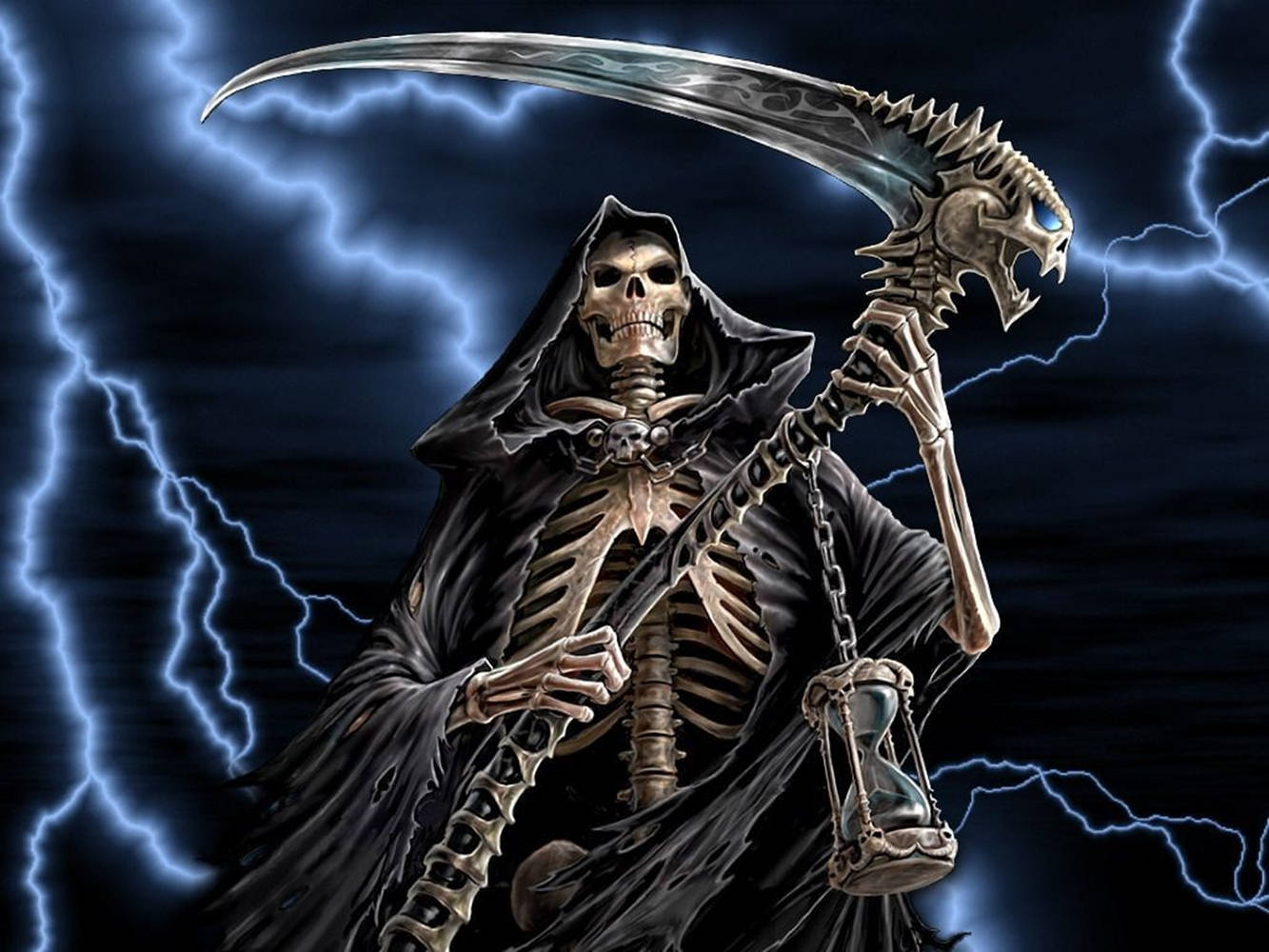 Cool 3d Ghost Grim Reaper In Thunderstorm Background