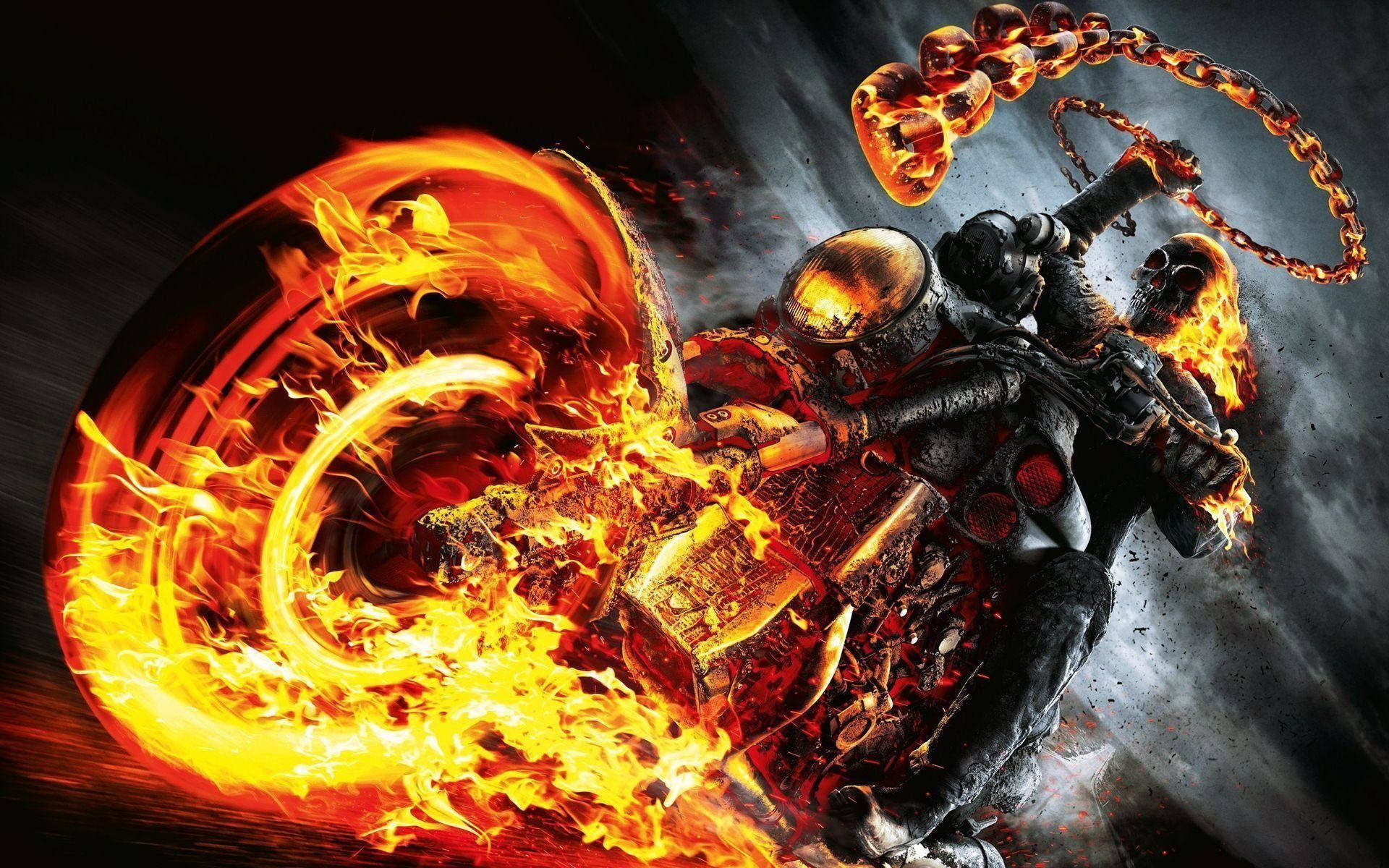 Cool 3d Ghost Rider With Burning Chain Background