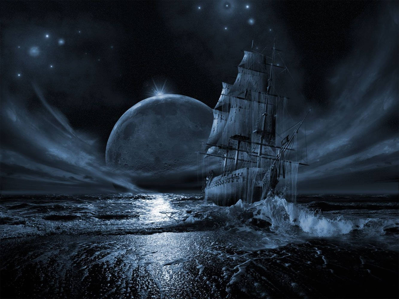Cool 3d Ghost Ship In Sea Background