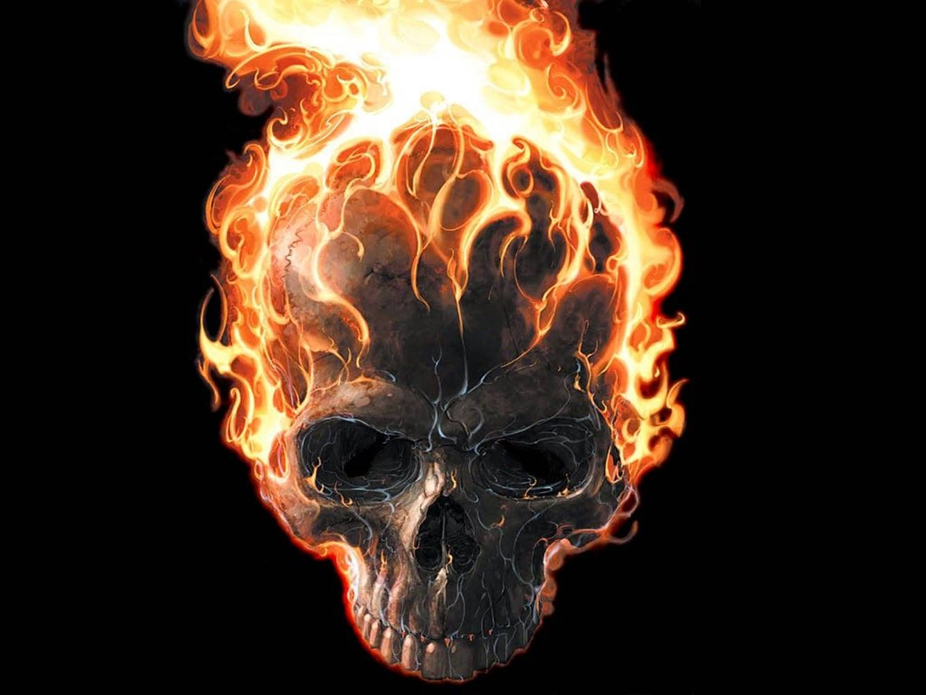 Cool 3d Ghost Skull On Fire Background