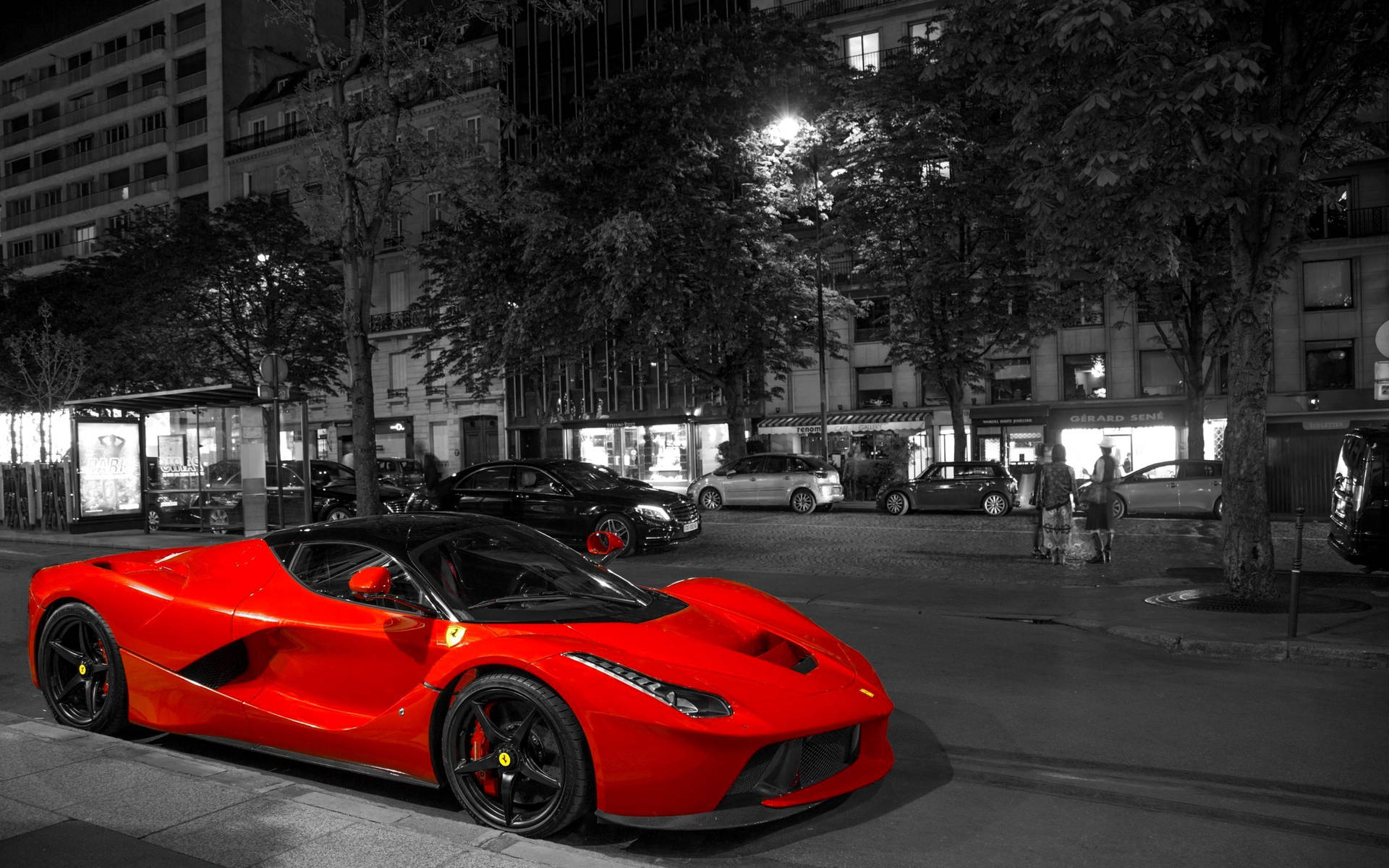 Cool Aesthetic Red Car Black And White For Computer Background