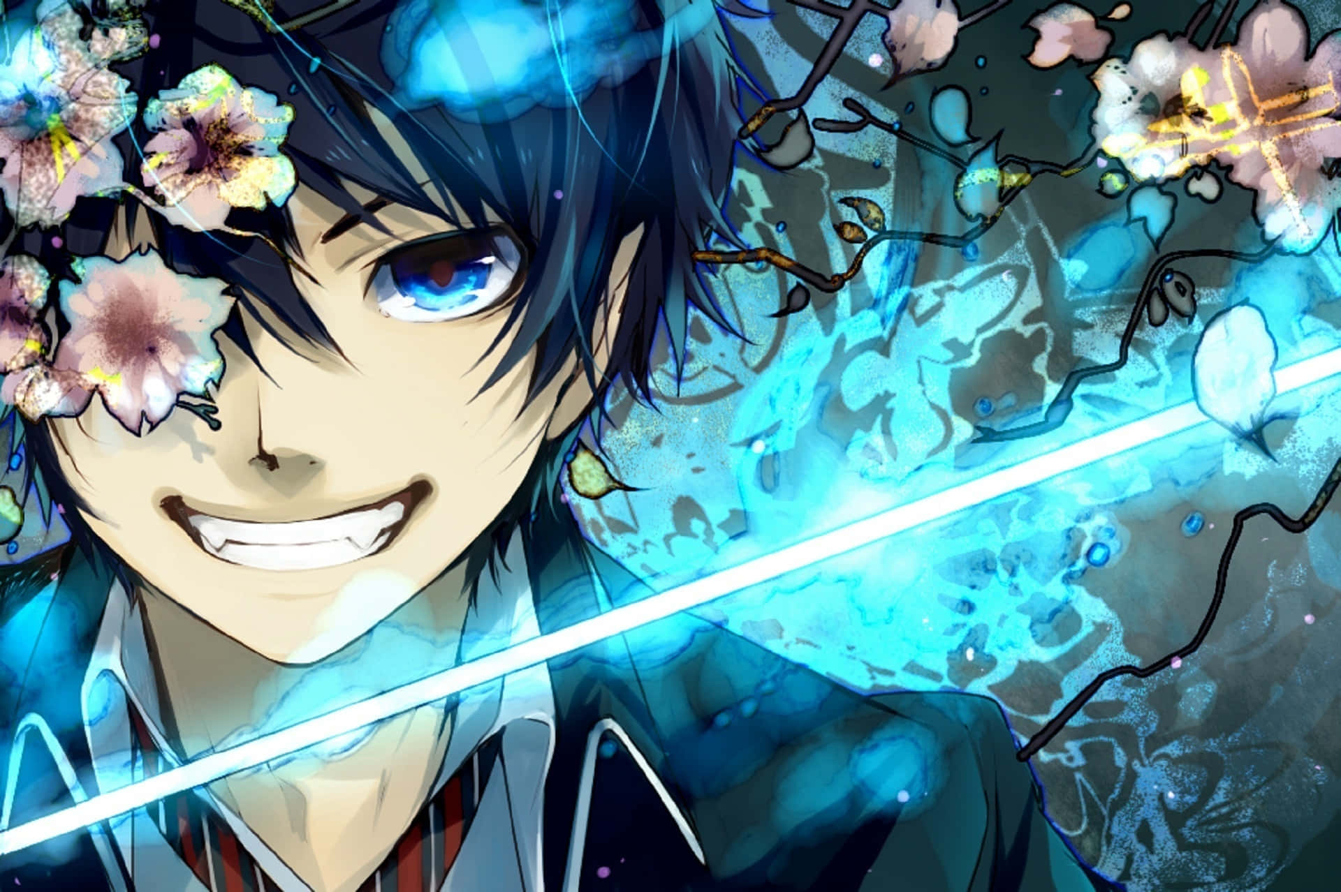 Cool Anime Boy Blue Eyes And Sword Background