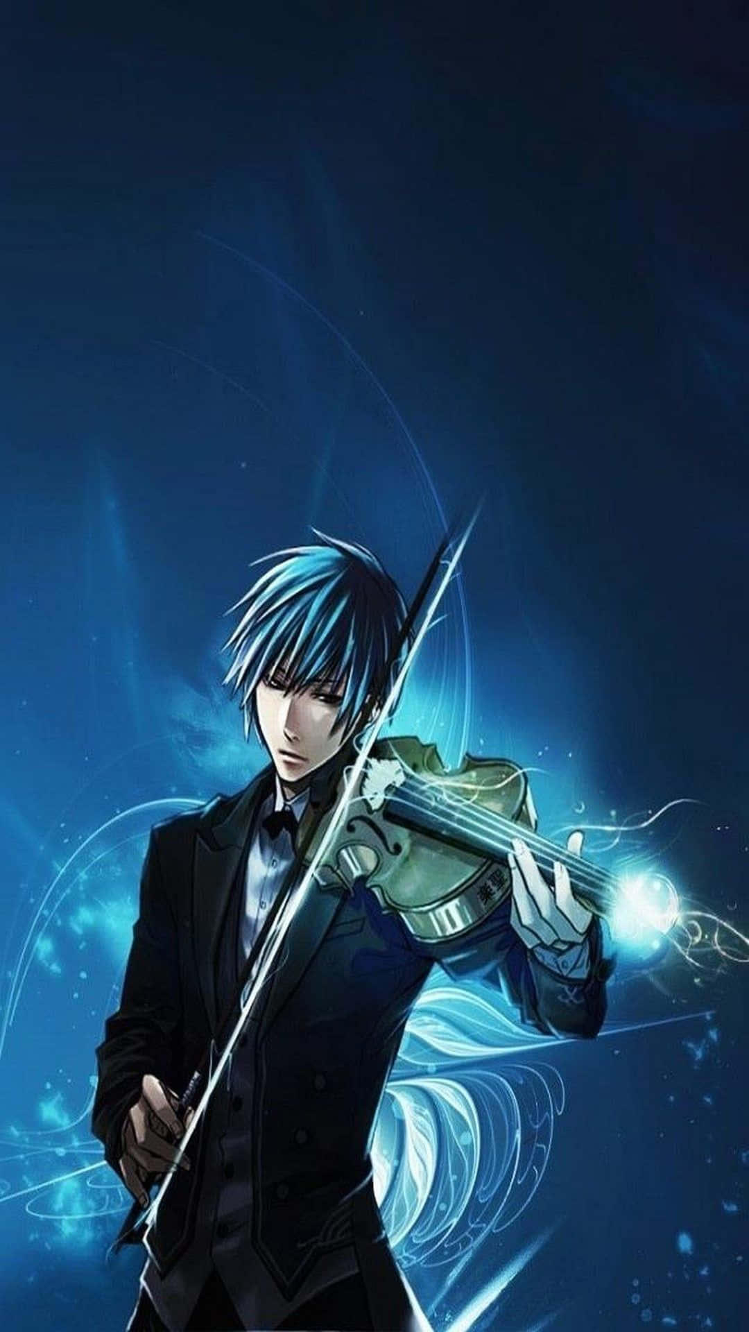 Cool Anime Character Anime Boy Playing Violin Background