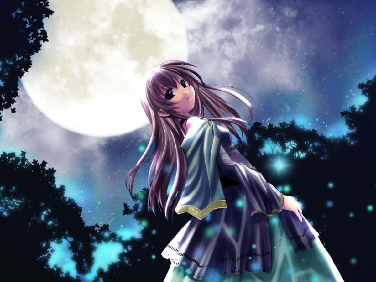 Cool Anime Character Anime Girl Moon Forest
