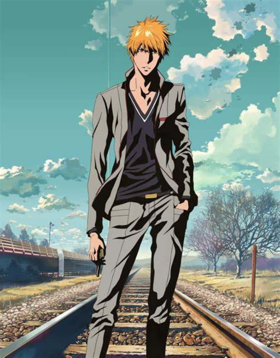 Cool Anime Character Bleach Ichigo Train Tracks