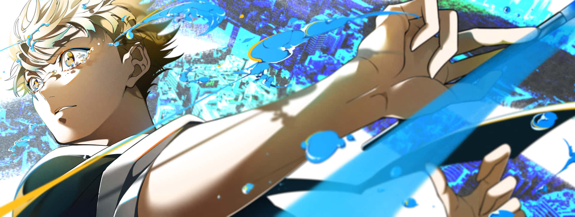 Cool Anime Character Blue Background Sword Background