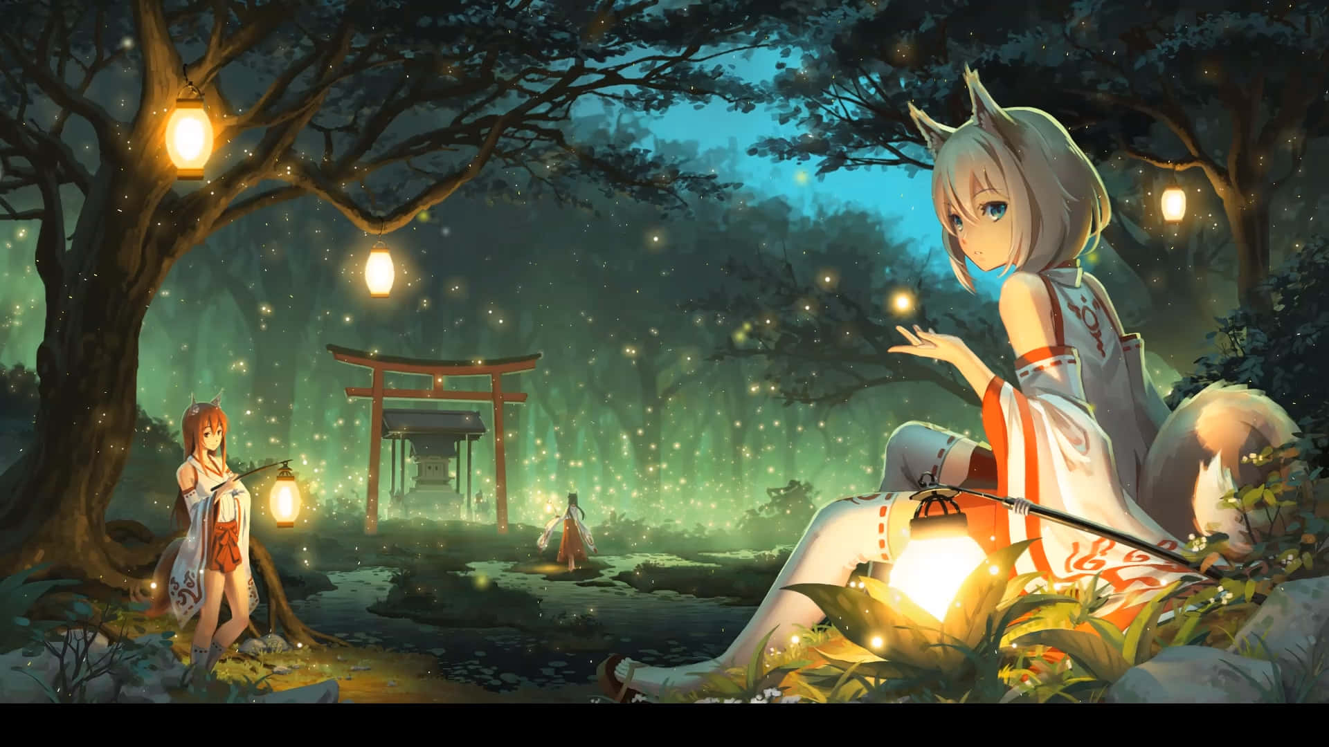 Cool Anime Fox In A Glowing Forest Background