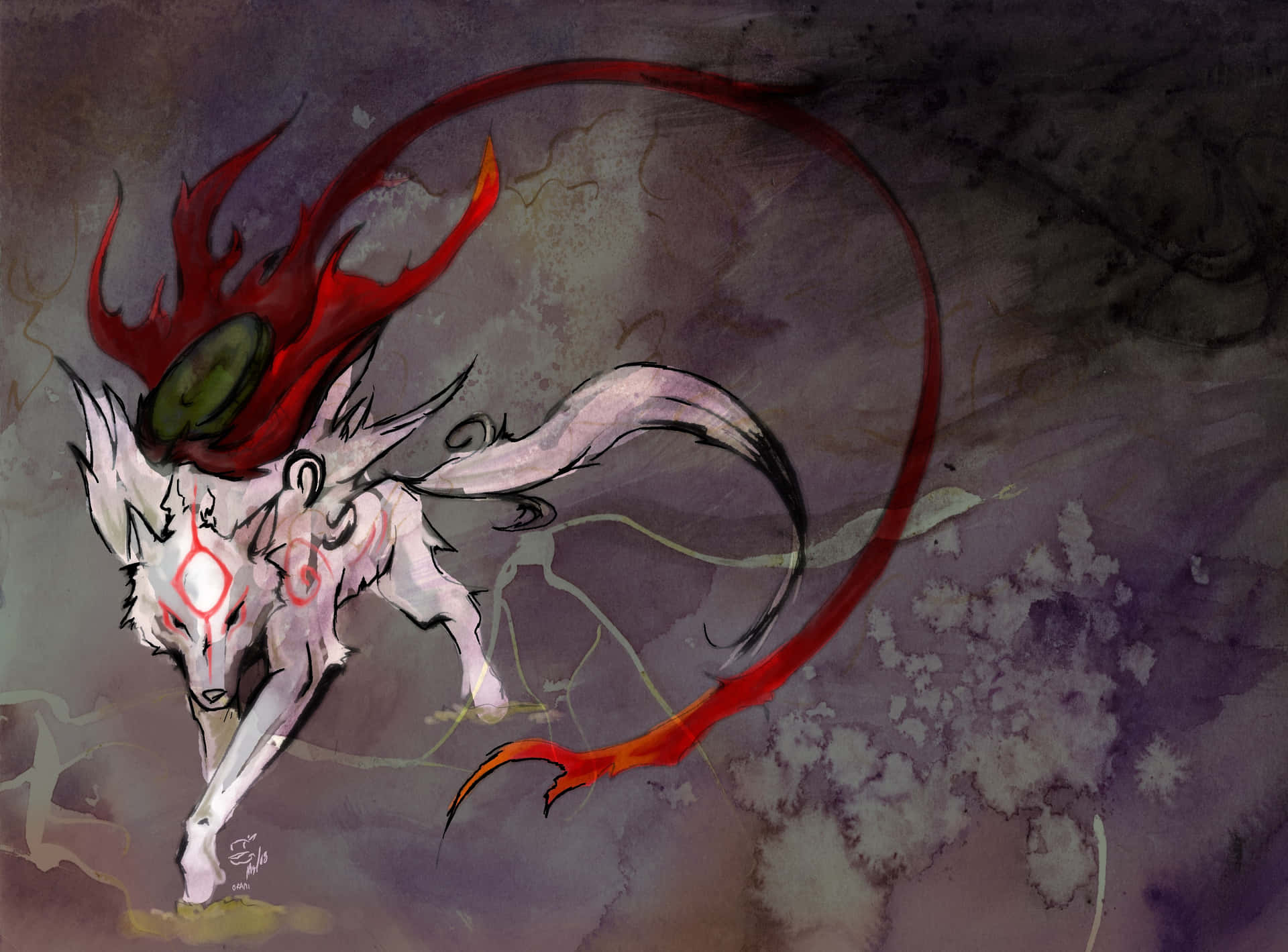 Cool Anime Fox With Red Markings Background