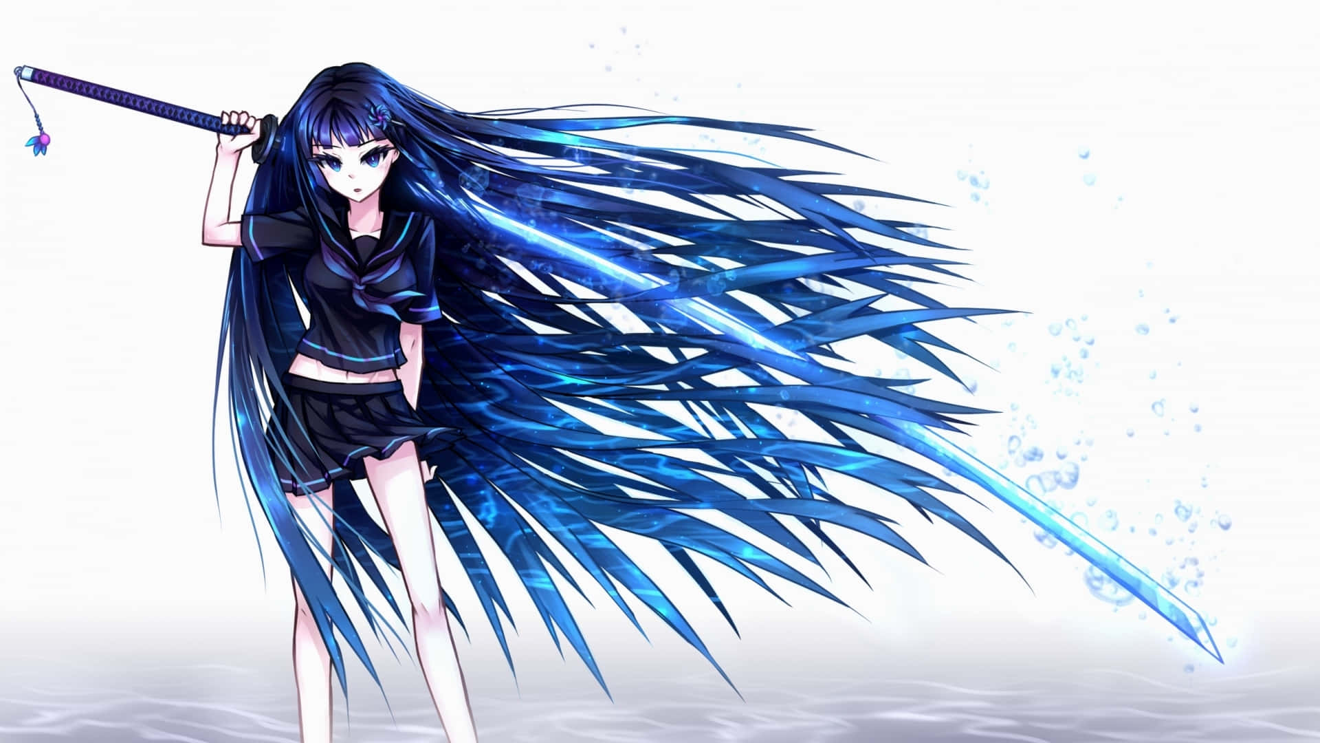 Cool Anime Girl Blue Hair Background