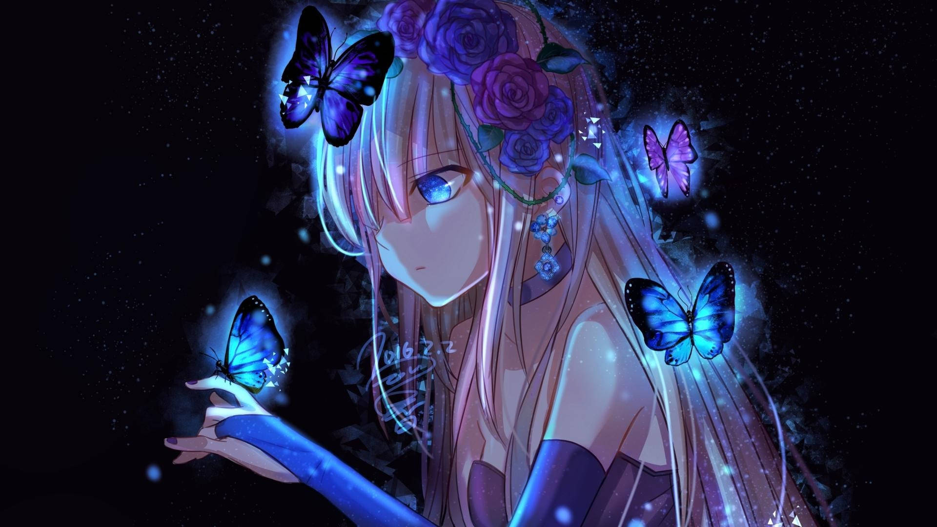 Cool Anime Girl With Butterflies Background