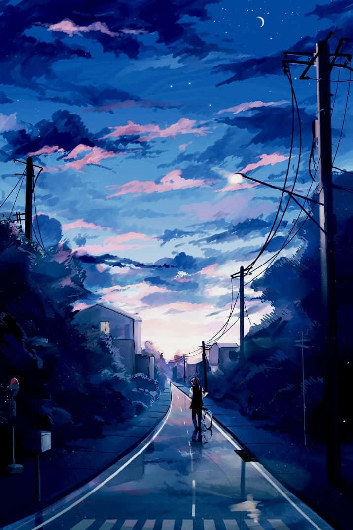 Cool Anime Street Blue Sky Painting Background