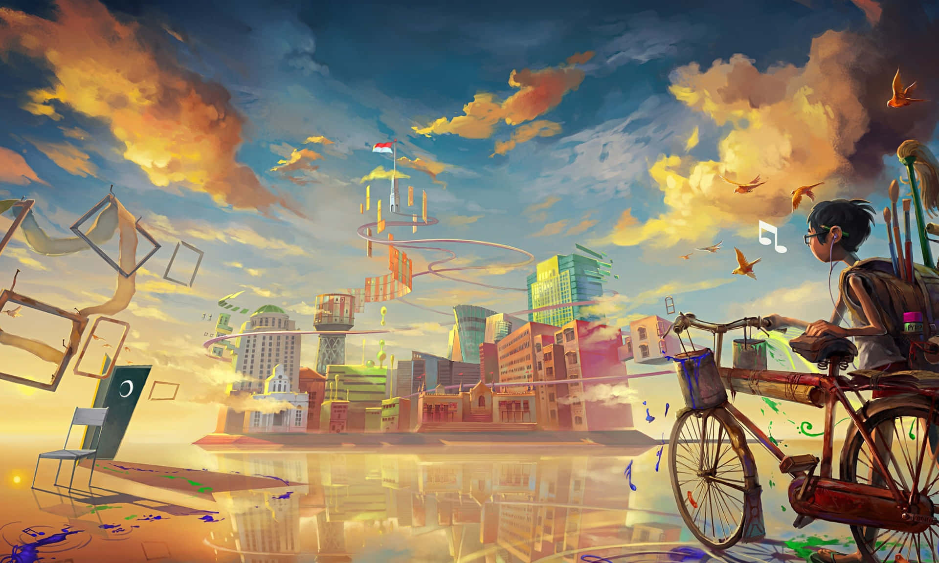 Cool Art Alone Boy In A Fantasy City Background