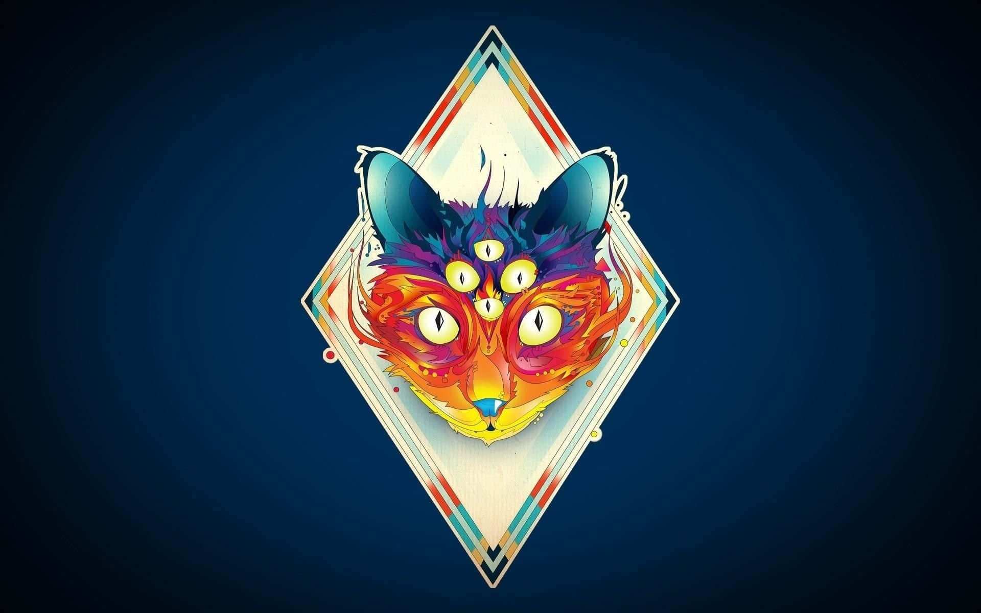 Cool Art Cat Head With Six Eyes Background