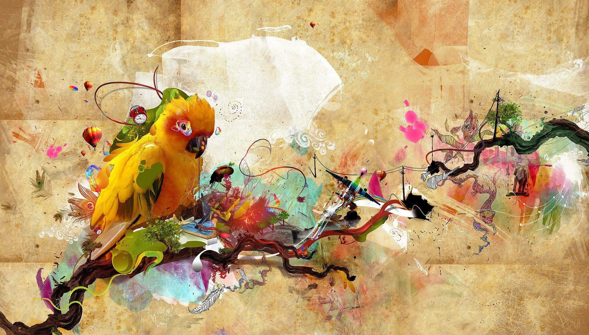 Cool Art Yellow Bird Abstract Background