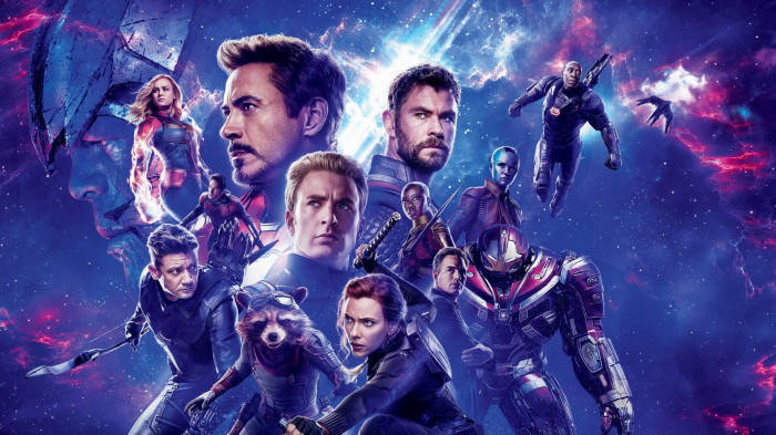 Cool Avengers Endgame Ensemble With Red And Blue Filter Background
