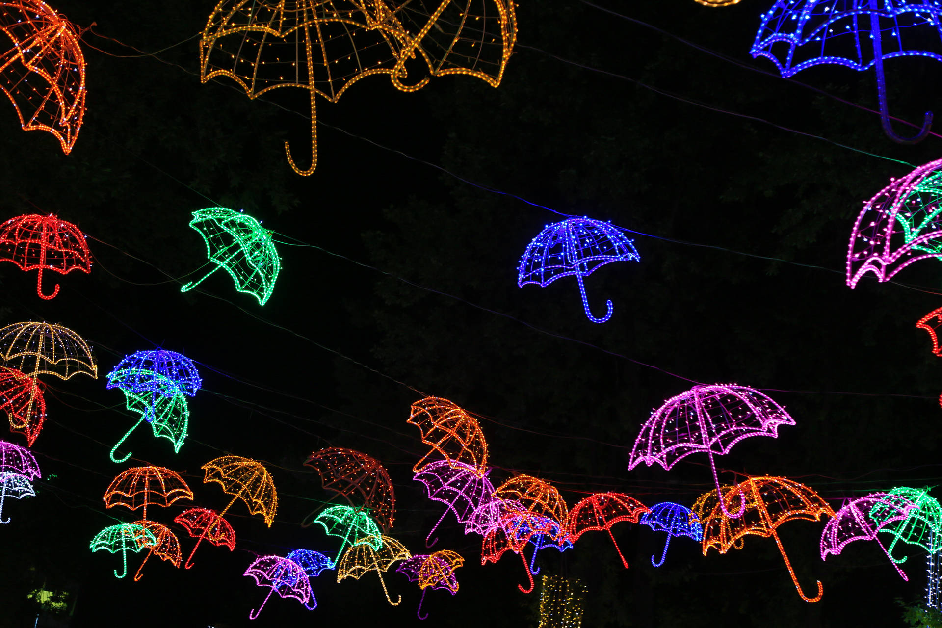 Cool Background Of Neon Light Umbrellas