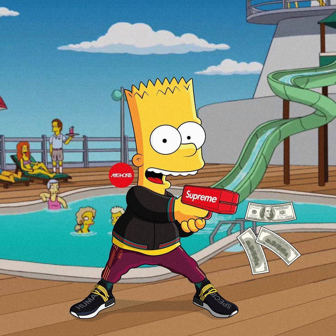 Cool Bart Simpson At A Pool Background