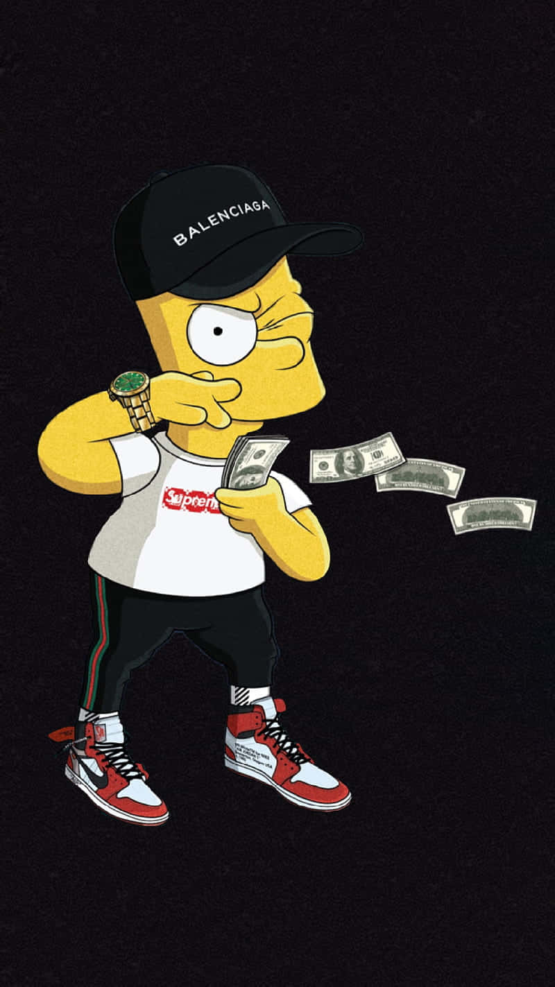 Cool Bart Simpson Making Money Fly Background