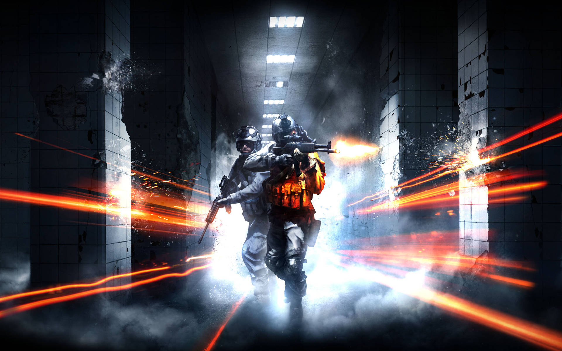 Cool Battlefield 3 Soldiers And Laser Lights Background