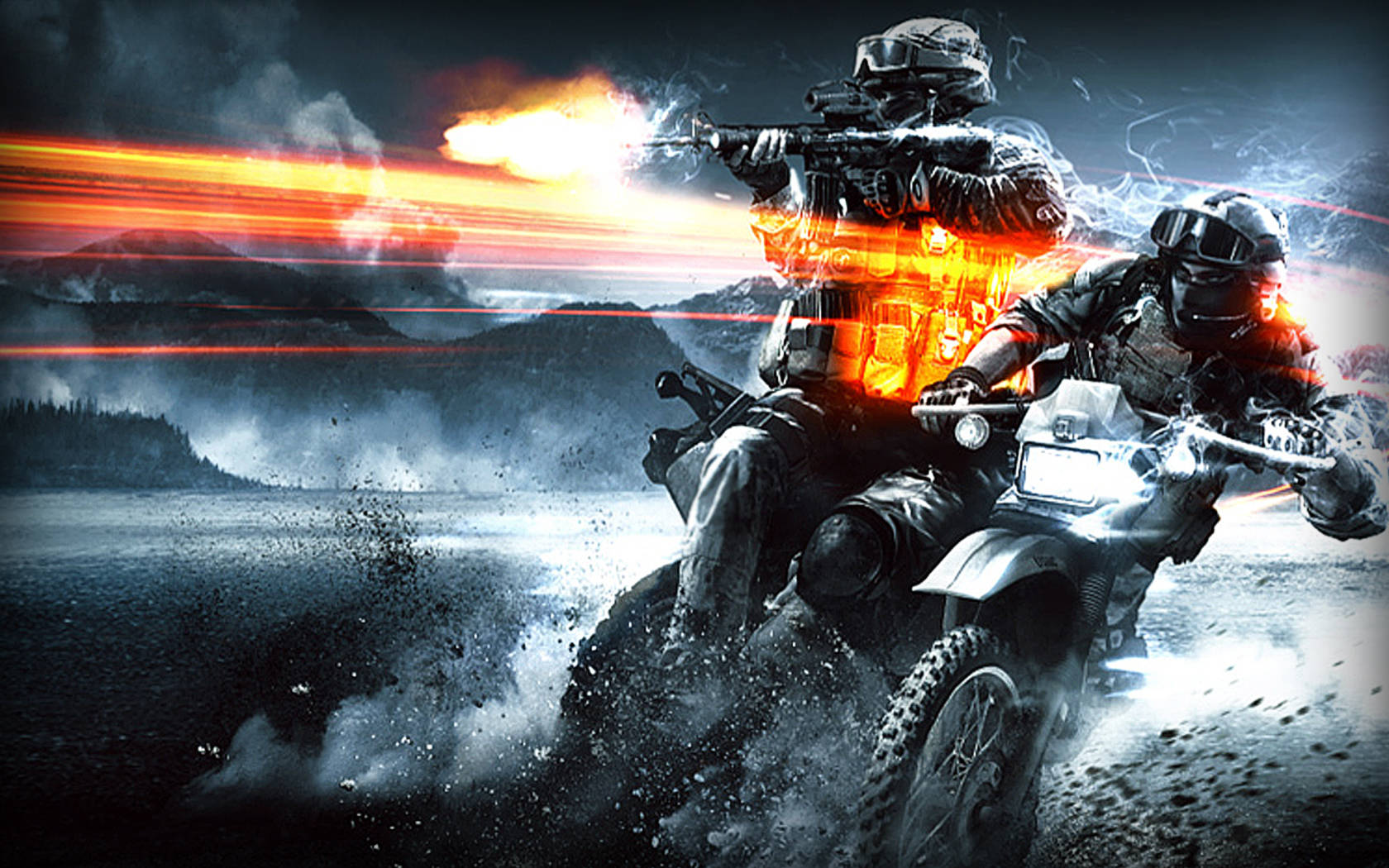 Cool Battlefield 3 Soldiers In Motorcycle Background