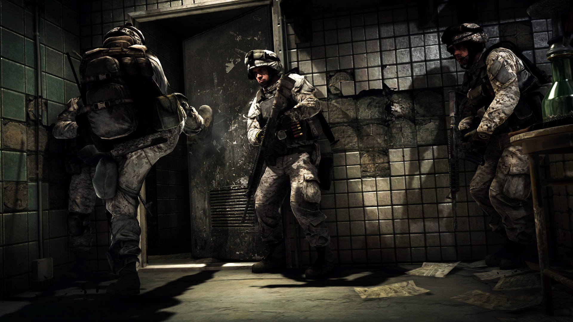 Cool Battlefield 3 Soldiers Inside Building Video Game Background