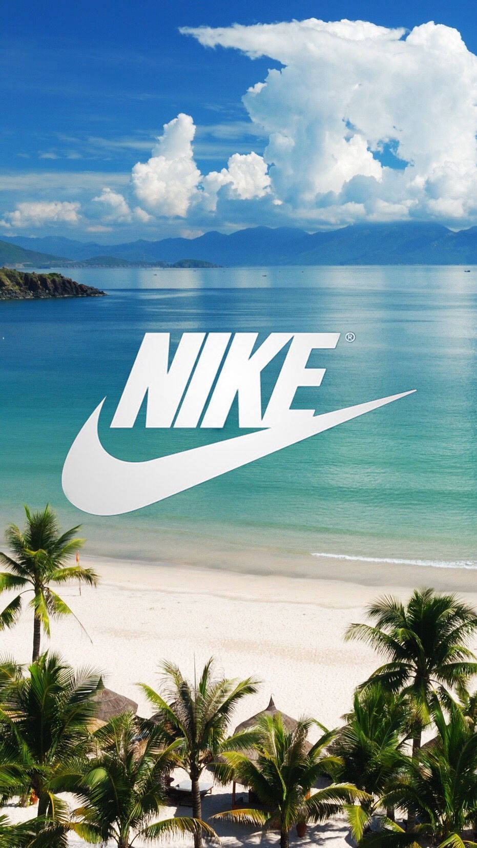 Cool Beach With Nike Emblem Background