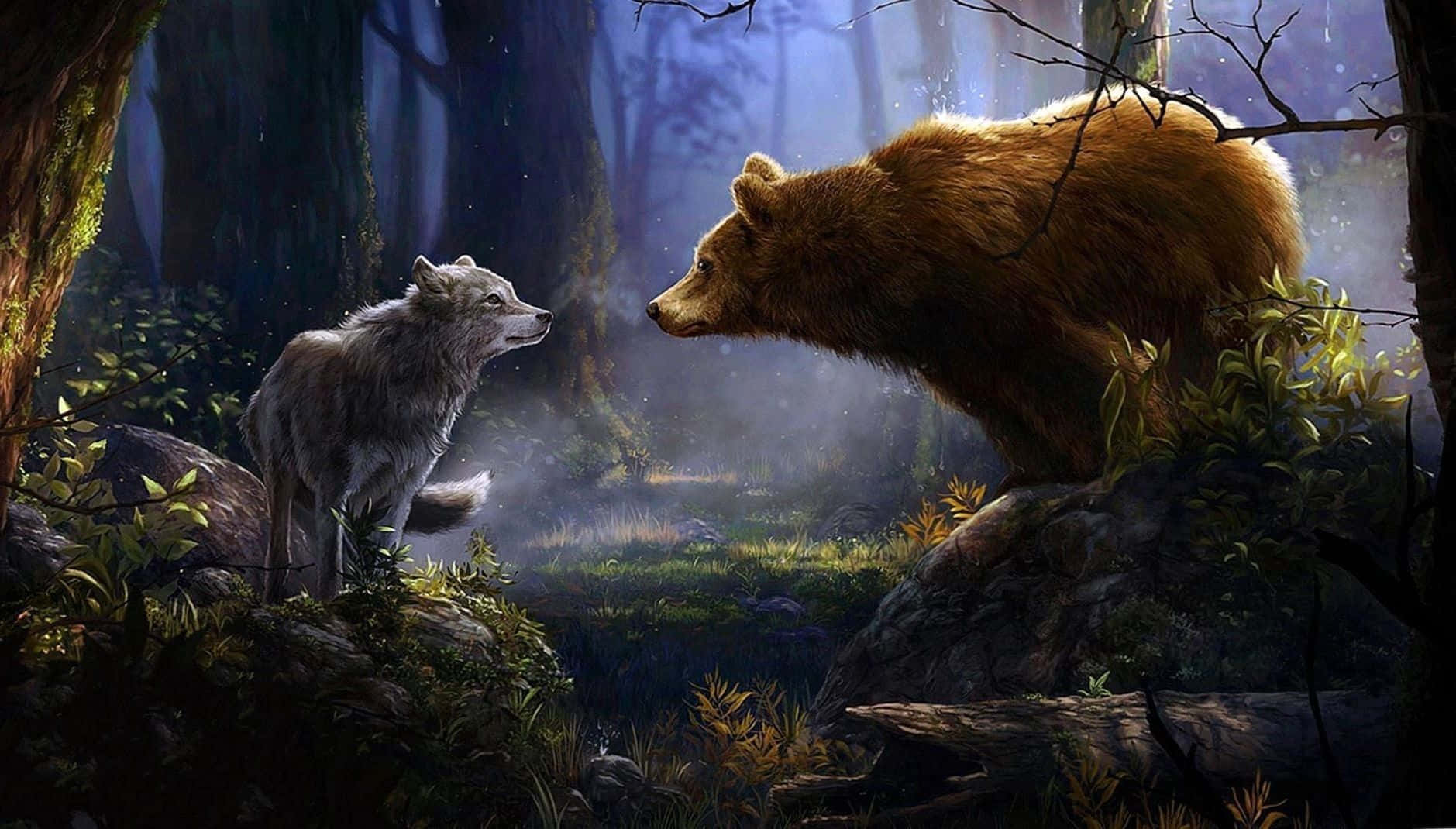 Cool Bear And Wolf Background