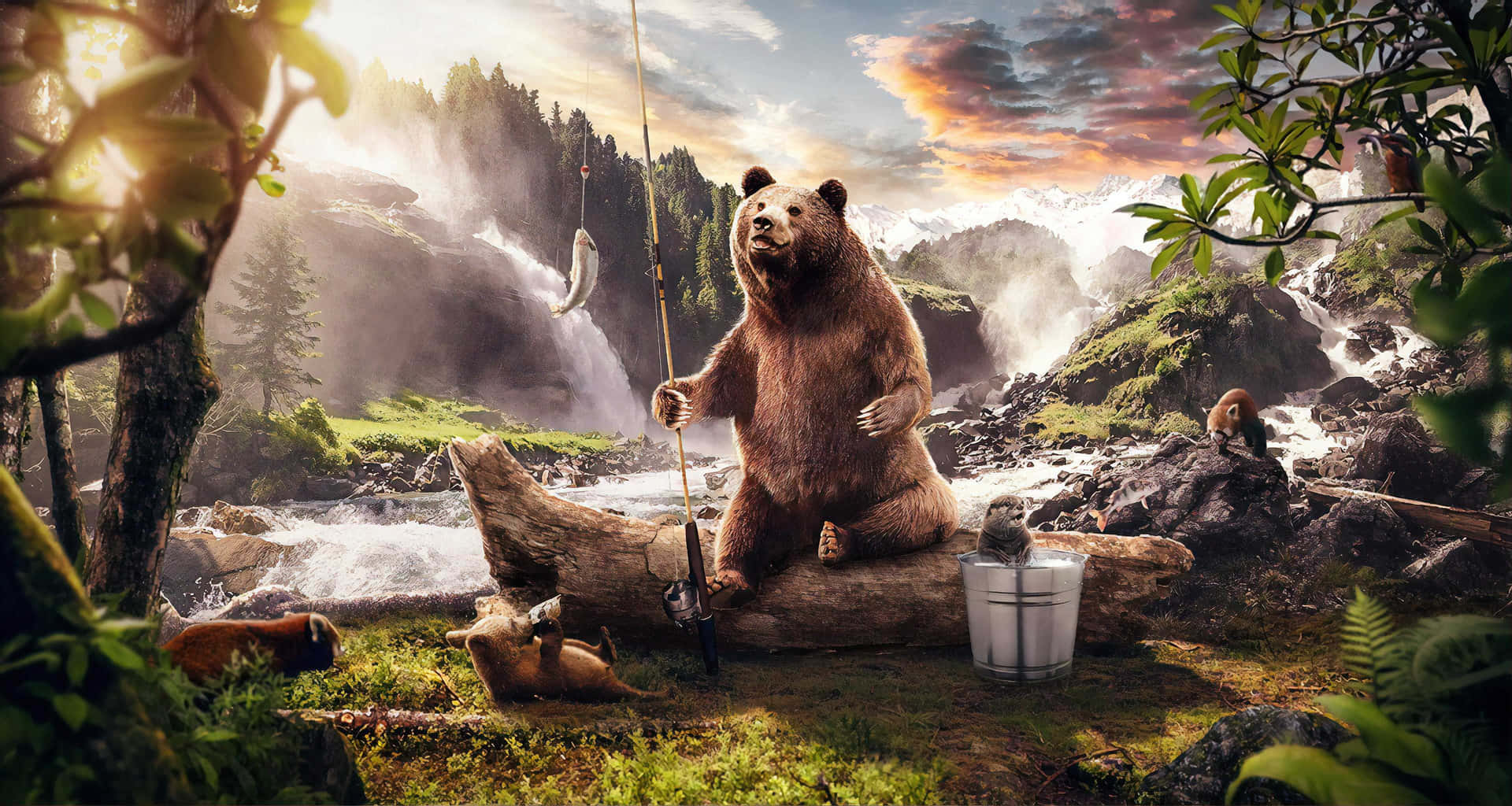 Cool Bear Fishing Background