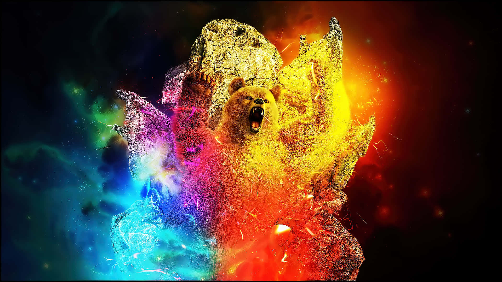 Cool Bear In Rainbow Galaxy Cloud Background