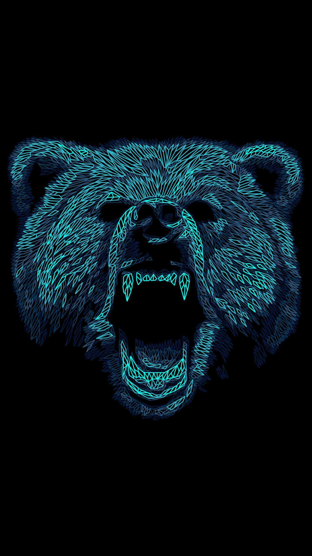 Cool Bear Neon Blue Line Art Background