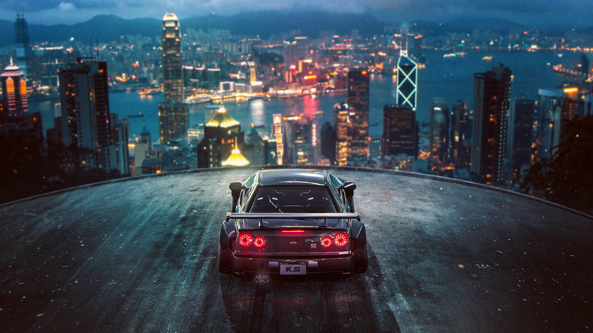 Cool Black 3d Car With City View Background