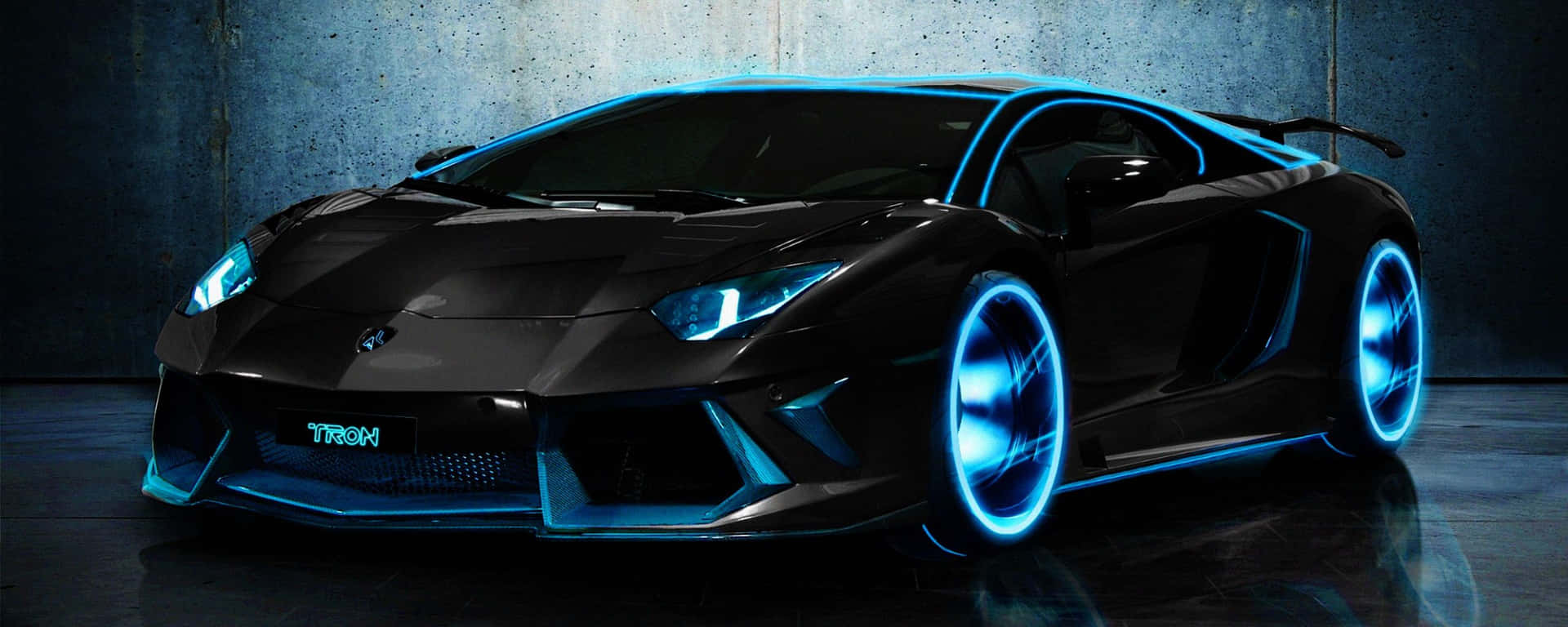 Cool Black Lamborghini Aventador Blue Wheels Background