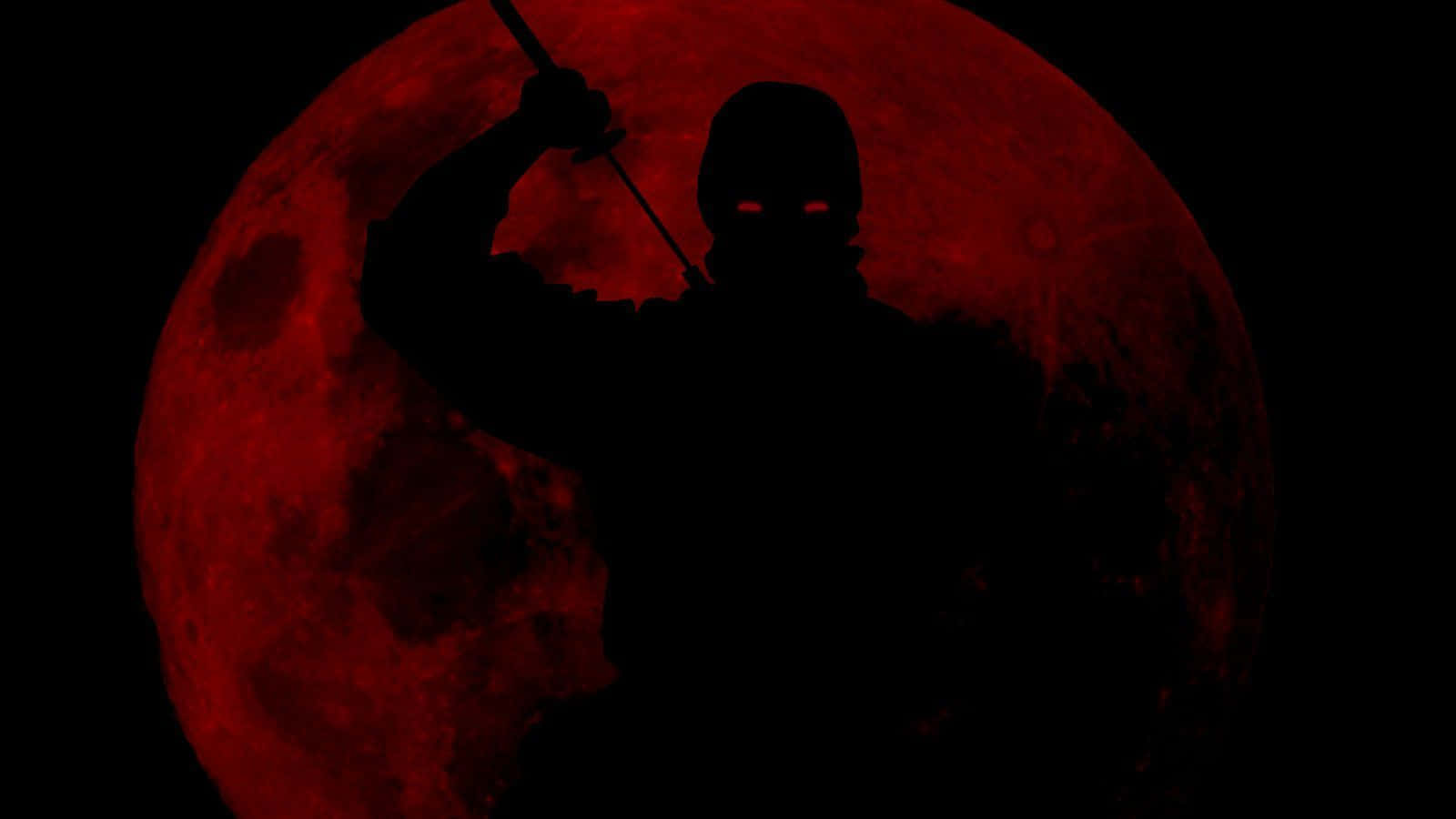 Cool Black Ninja On A Red Moon Background