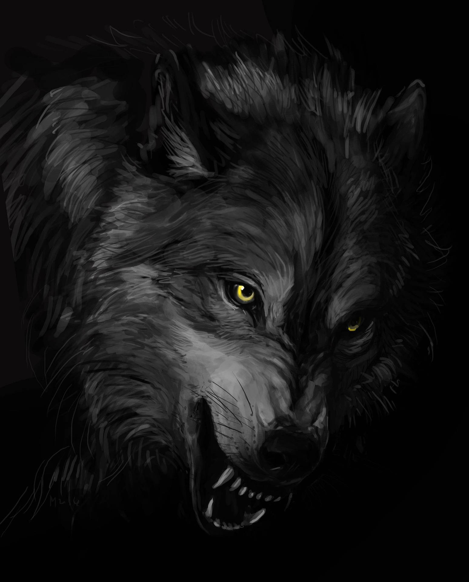 Cool Black Wolf Growling Background