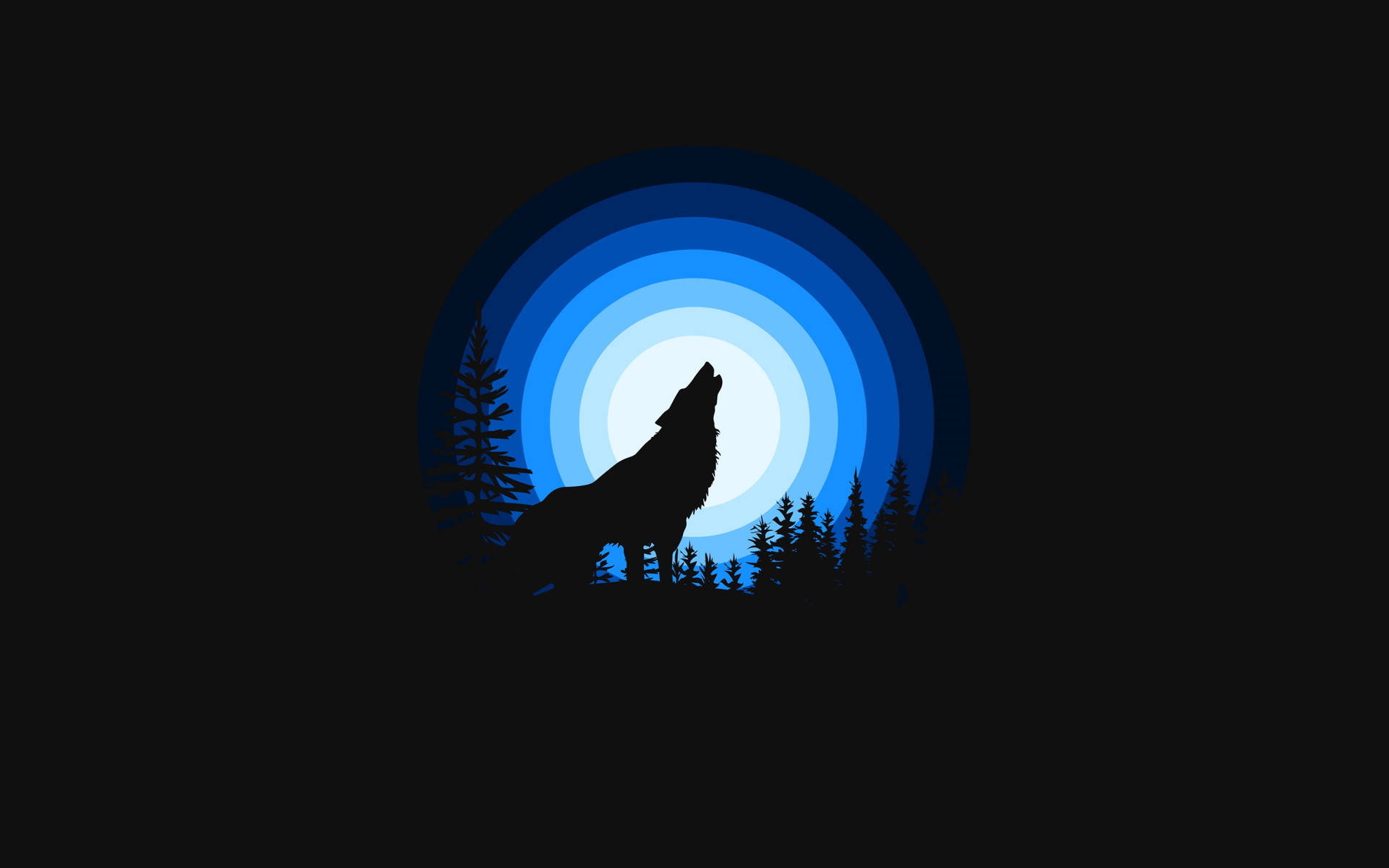 Cool Black Wolf Howling On Blue Circles Background