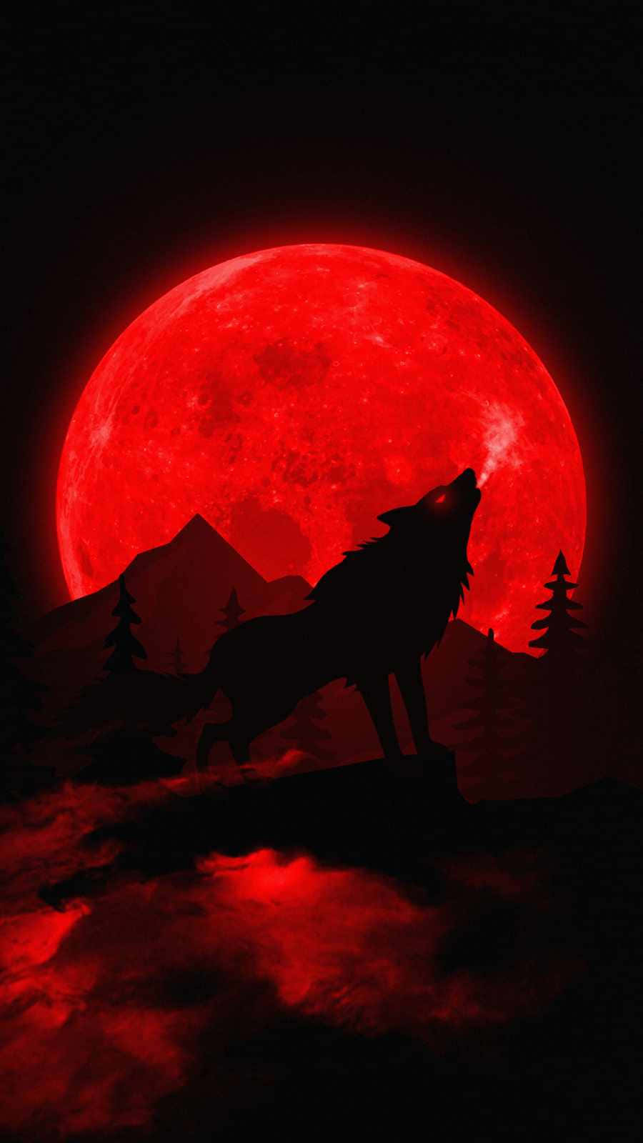 Cool Blood Moon Wolf Background