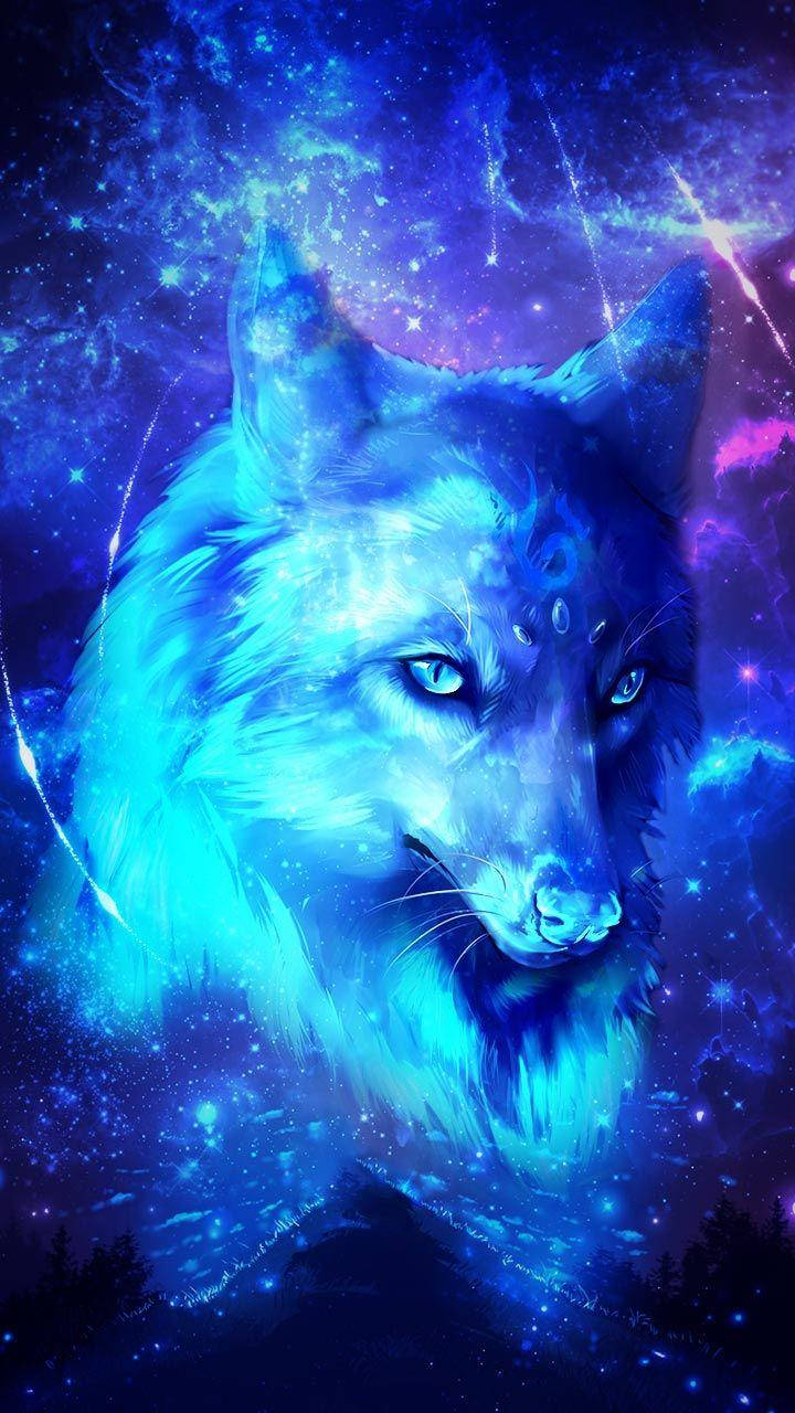 Cool Blue Shooting Star Galaxy Wolf Background