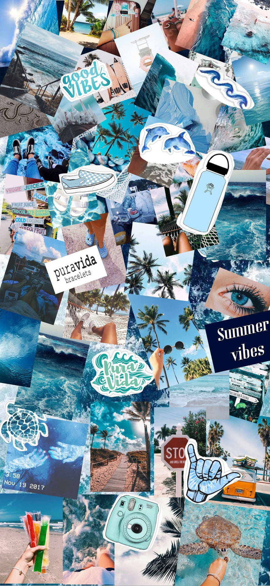 Cool Blue Summer Collage Background