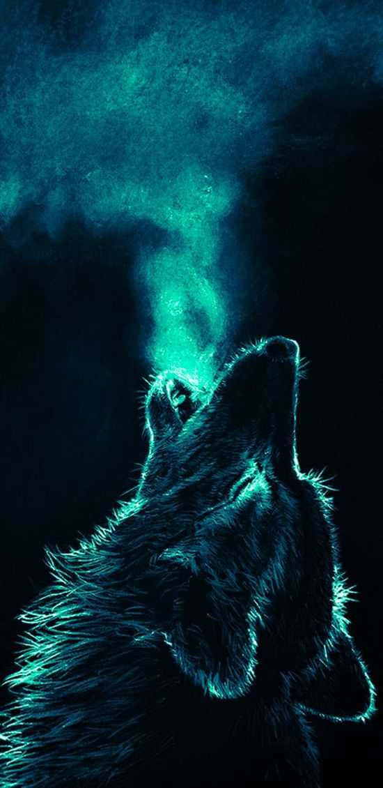 Cool Blue Wolf Blowing Smoke Background