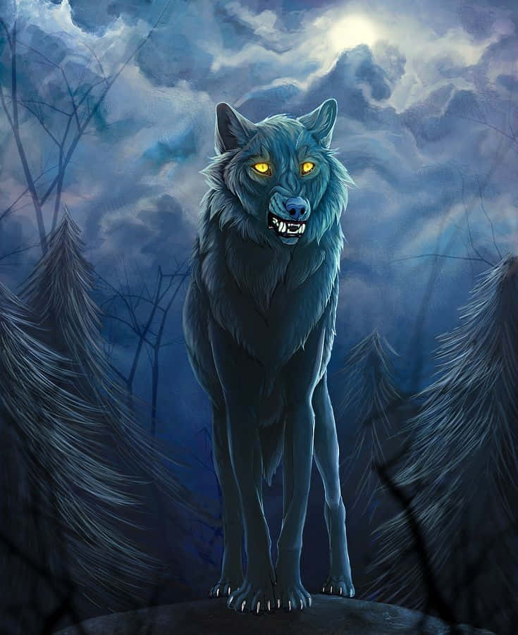 Cool Blue Wolf Digital Painting Background