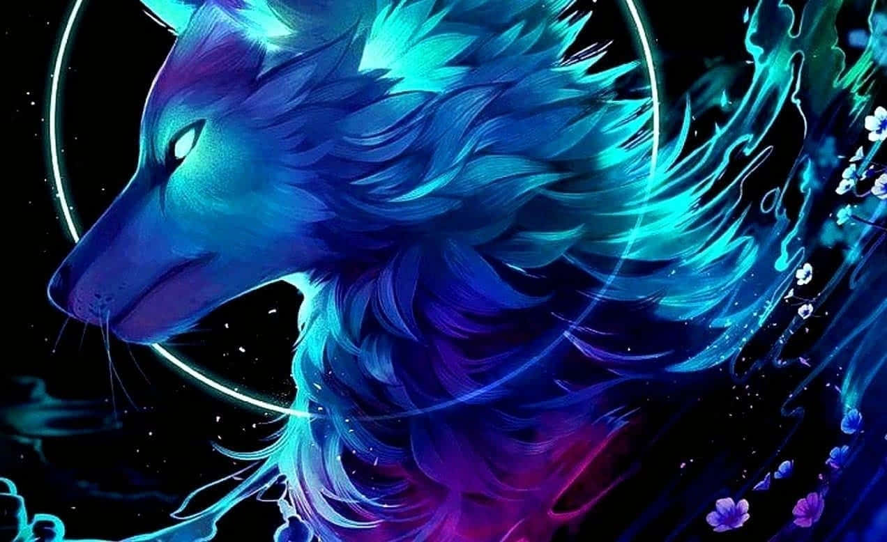 Cool Blue Wolf Graphic Art Background