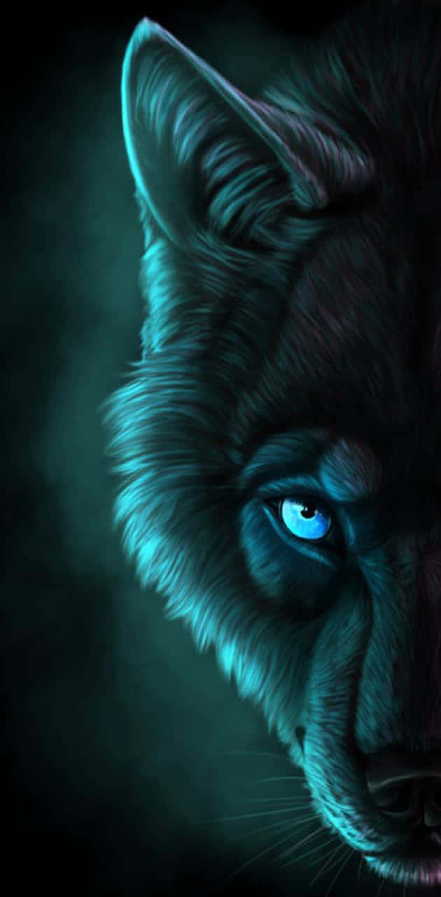 Cool Blue Wolf Half Face Background